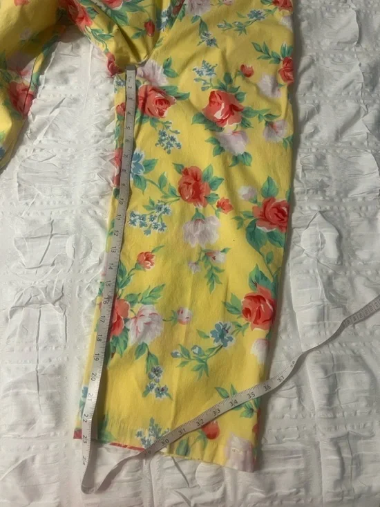Vintage Duck Head 90s Floral High Waist Crop Pants Yellow Pink Size 14 - Picture 6 of 7